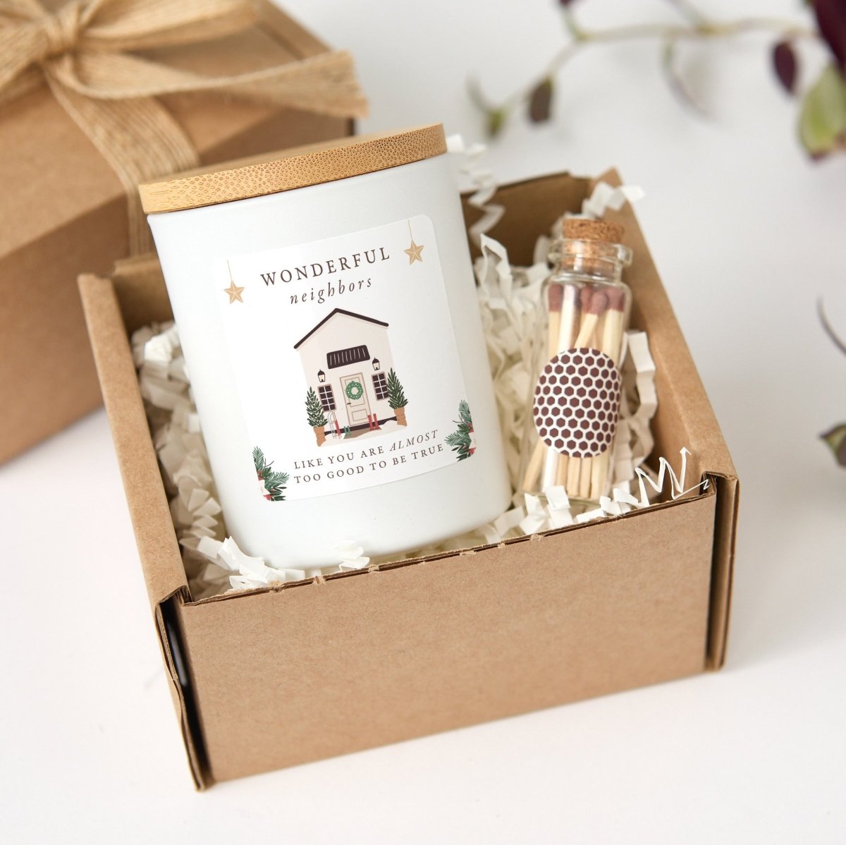 Wonderful Neighbors Candle, New Home Housewarming Gift with Free Gift Box, Wooden Matches and Rustic Ribbon