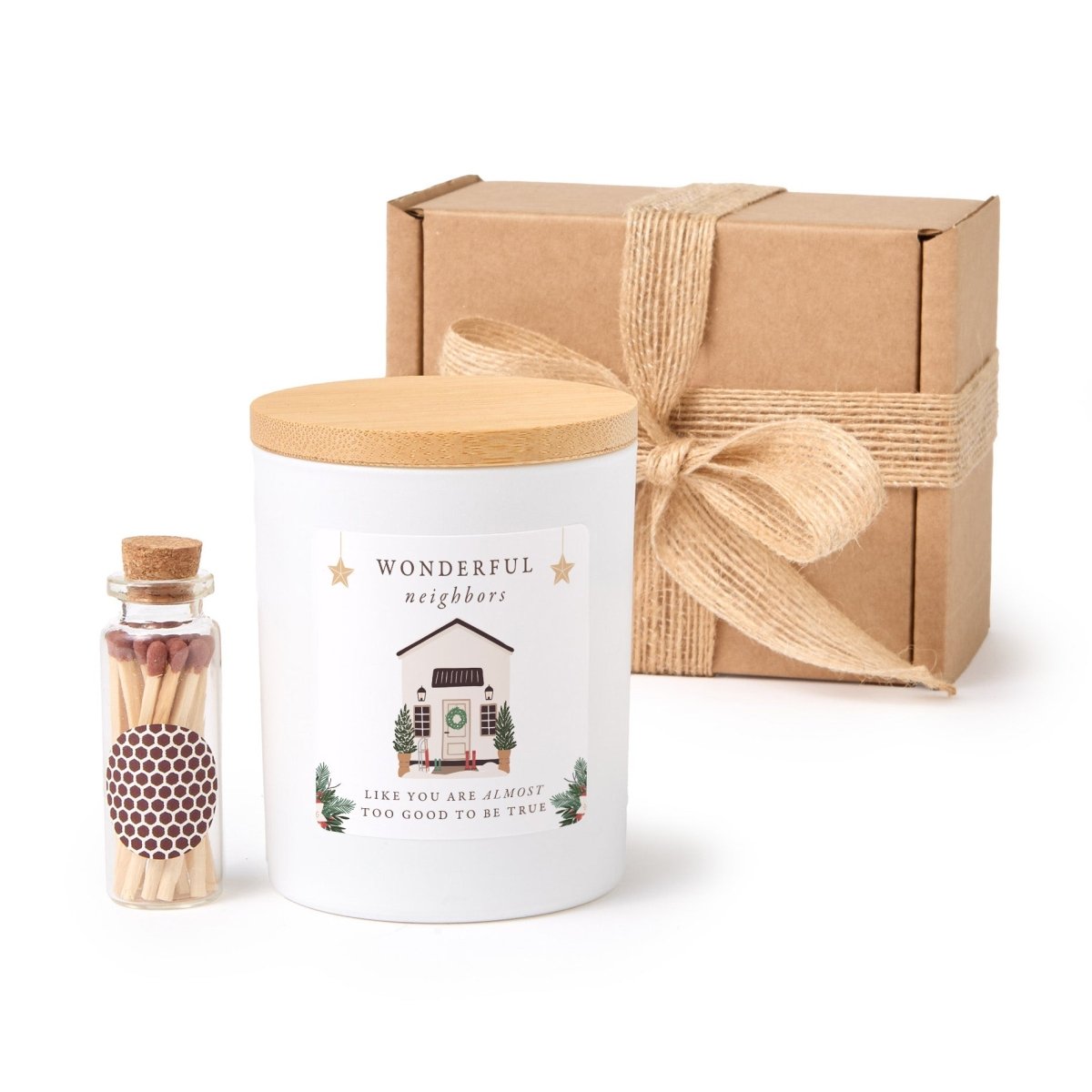 Wonderful Neighbors Candle, New Home Housewarming Gift with Free Gift Box, Wooden Matches and Rustic Ribbon
