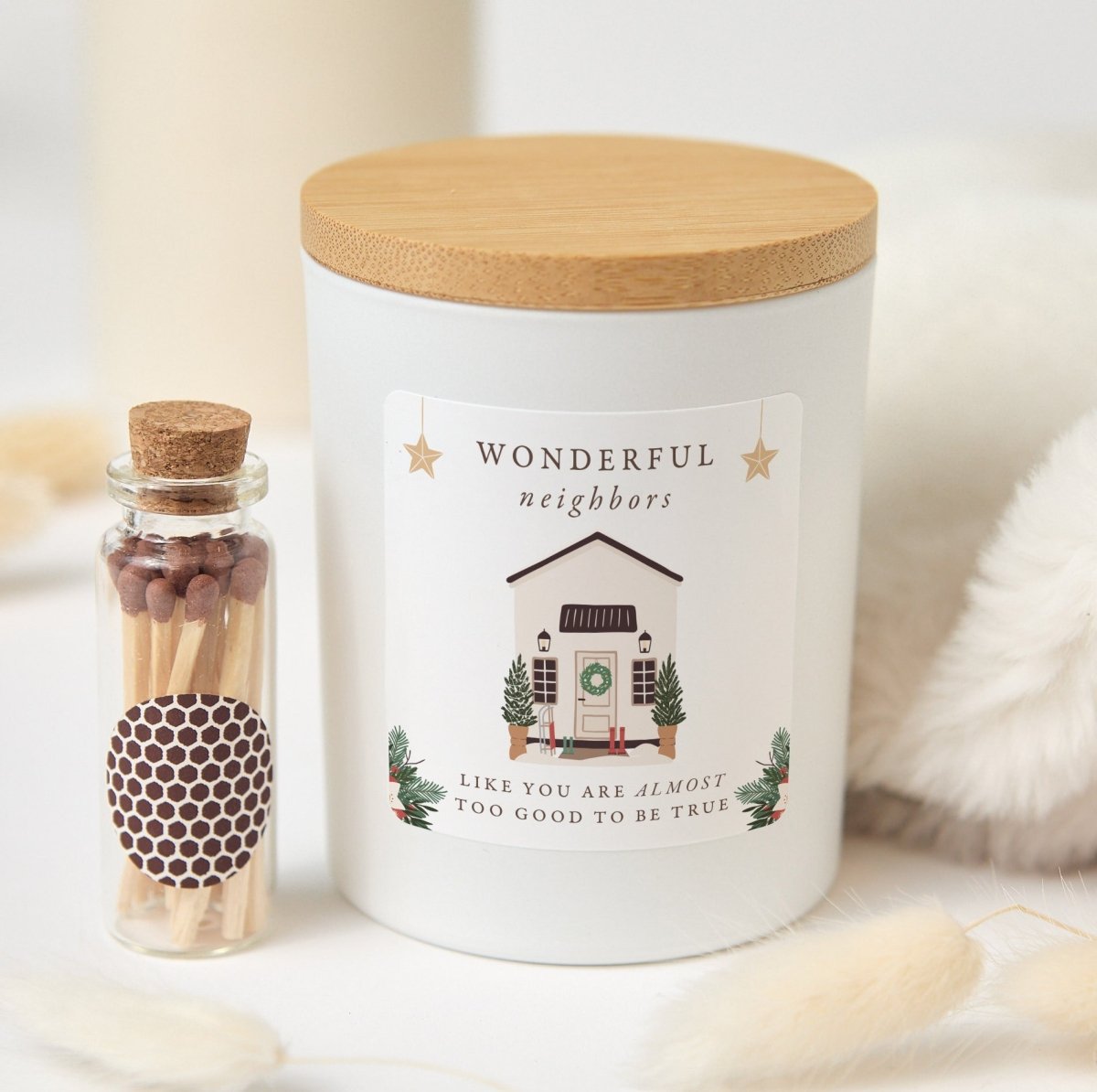 Wonderful Neighbors Candle, New Home Housewarming Gift with Free Gift Box, Wooden Matches and Rustic Ribbon