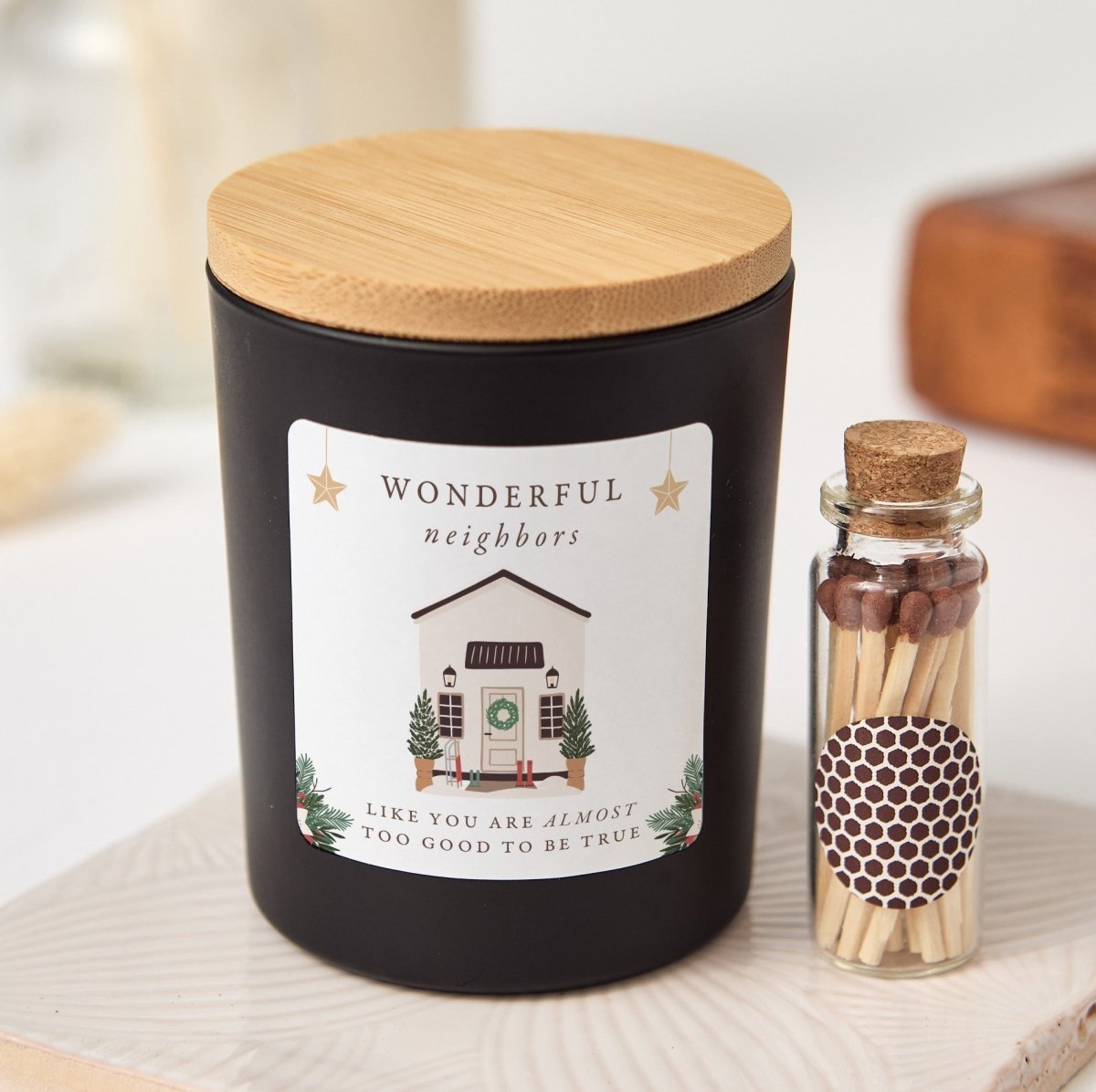 Wonderful Neighbors Candle, New Home Housewarming Gift with Free Gift Box, Wooden Matches and Rustic Ribbon