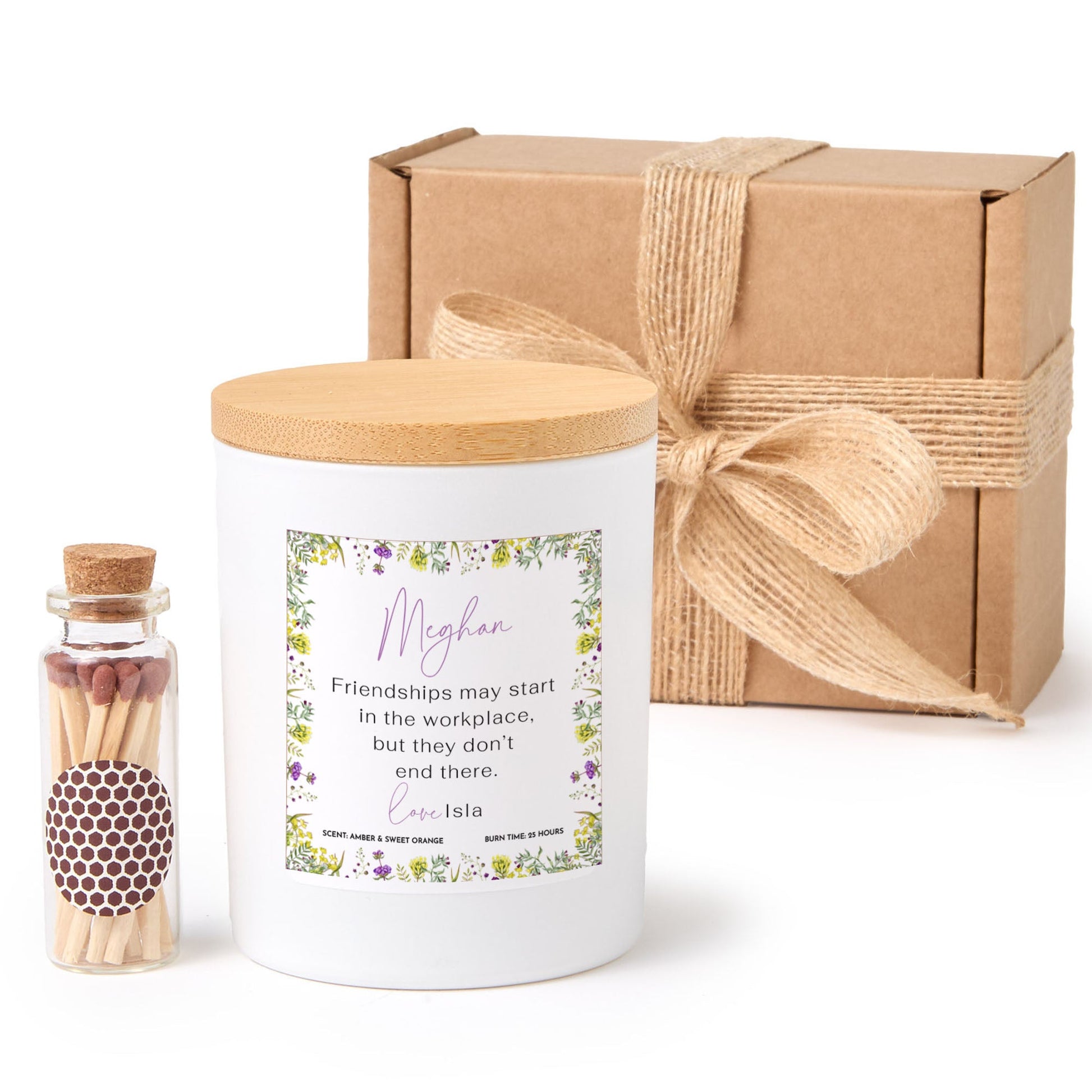 Work Friend Candle Gift | Personalized Soy Wax Candle with Matches | Colleague Appreciation Gift Box
