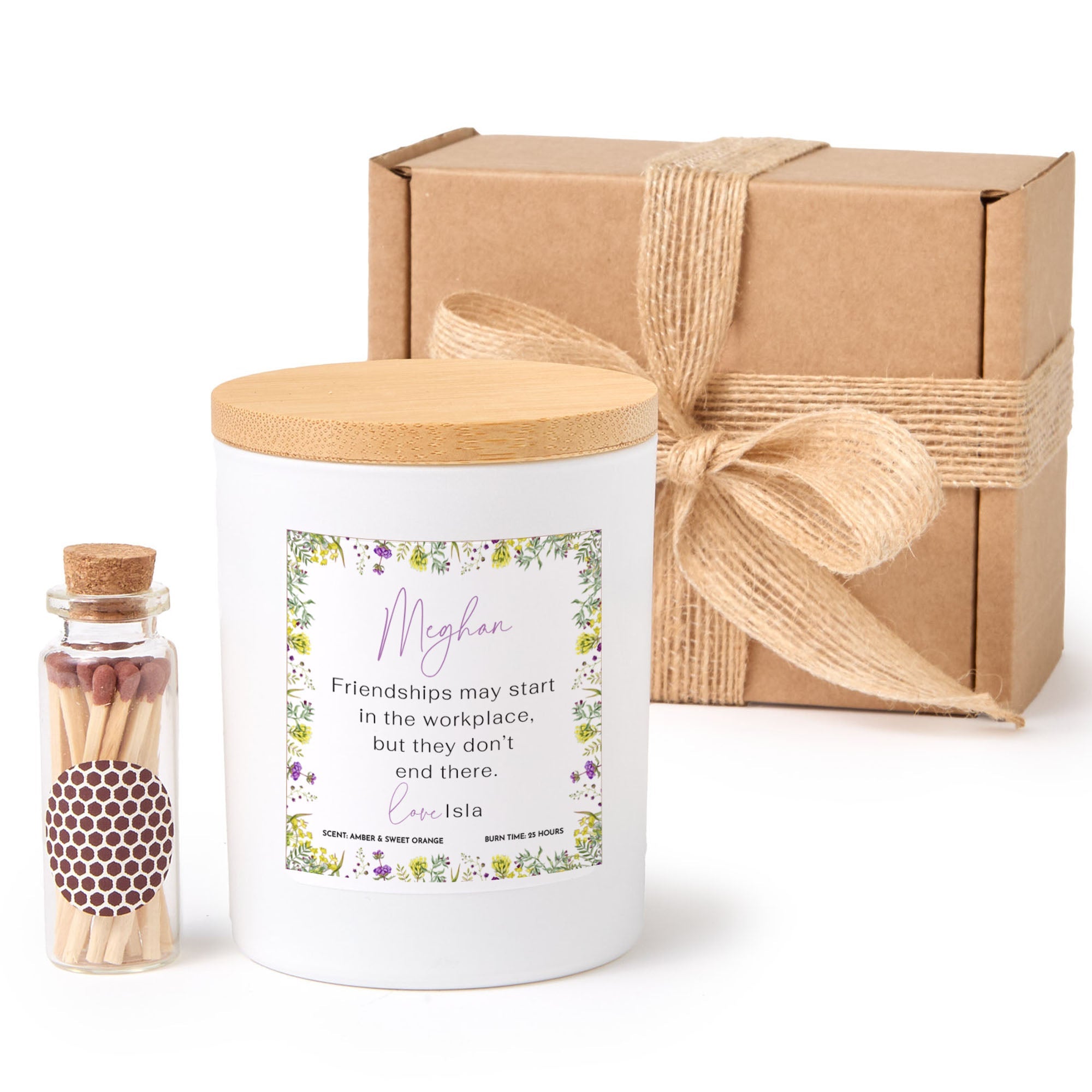 Work Friend Candle Gift | Personalized Soy Wax Candle with Matches | Colleague Appreciation Gift Box