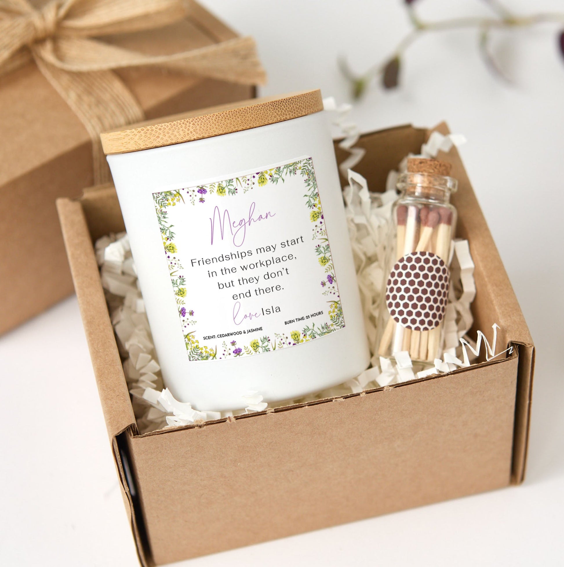Work Friend Candle Gift | Personalized Soy Wax Candle with Matches | Colleague Appreciation Gift Box